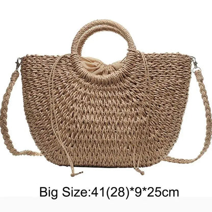 Bohemian Woven Straw Tote Crossbody Bag