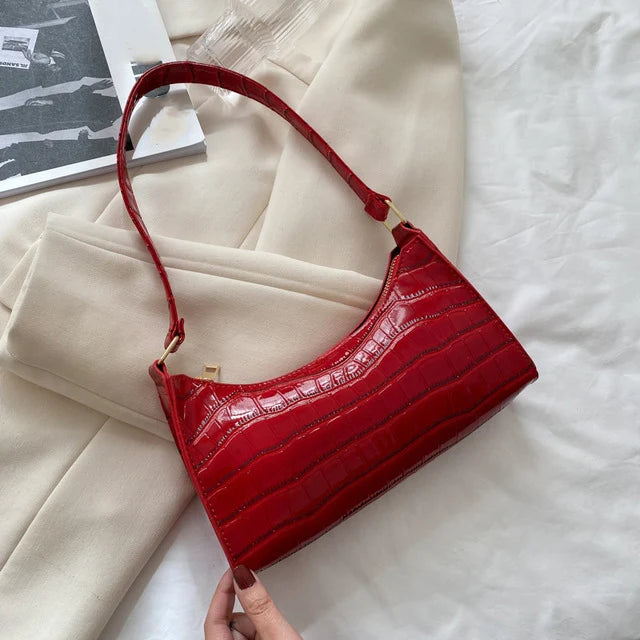 Alligator Pattern PU Leather Baguette Shoulder Bag