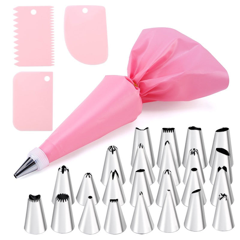 6-24 Pcs Set Pastry Bag and Stainless Steel Cake Nozzle