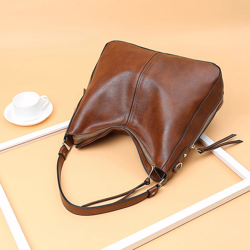 Women’s Vintage PU Leather Shoulder Tote & Crossbody Bag