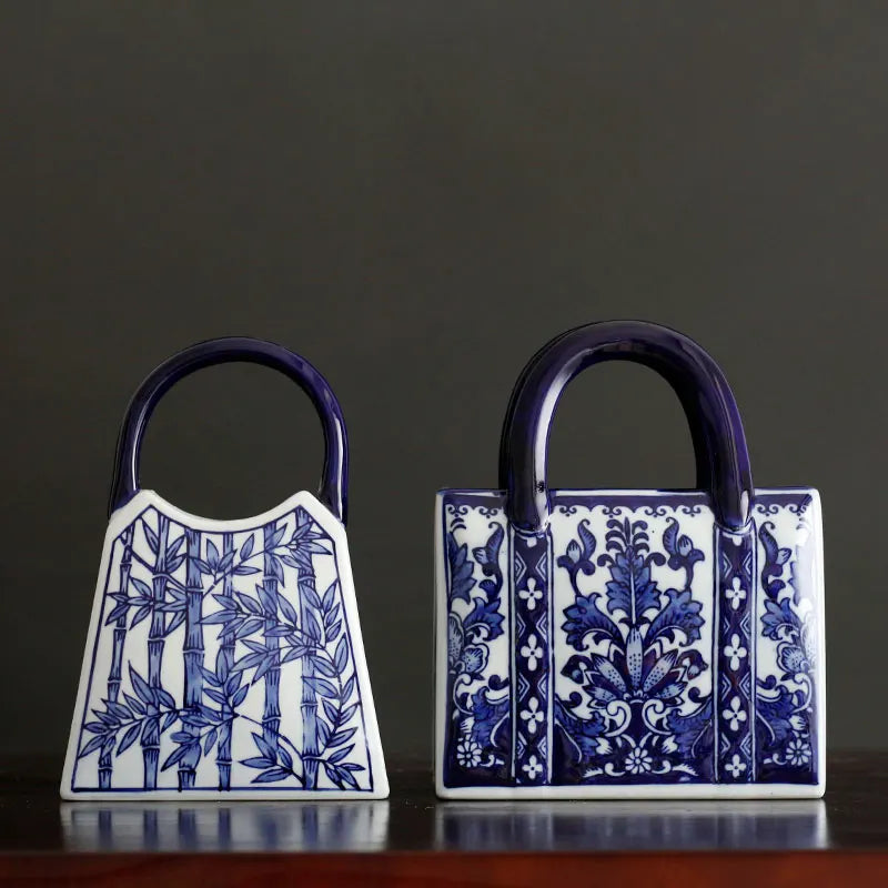 Chinese-style Blue And White Ceramic Handbag