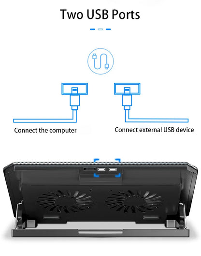 Adjustable Dual-Fan Laptop Cooler Stand with 2 USB Ports