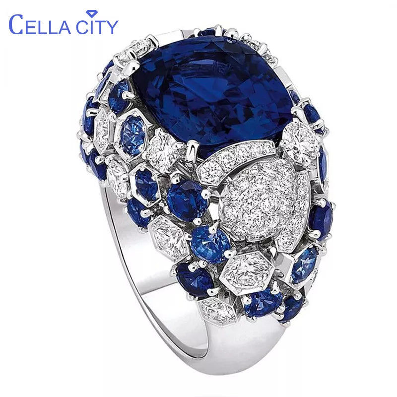 Cellacity Classic Silver 925 Ring Oval Blue Sapphire