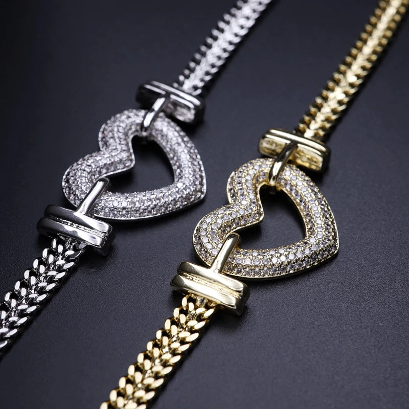 Luxury Gold Jewelry Set Cubic Zirconia Heart Shaped