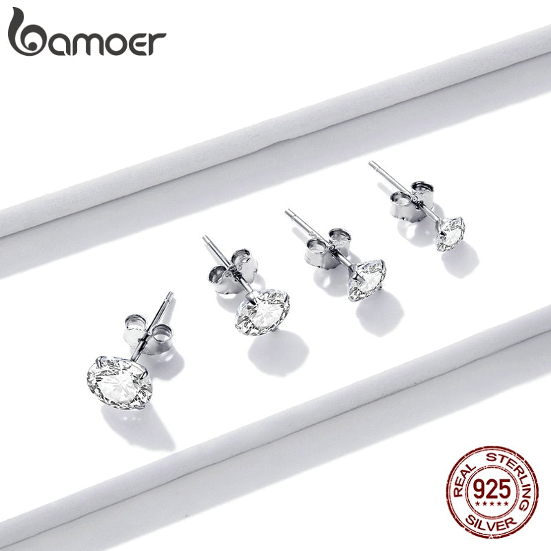 Stud Earrings 925 Sterling Silver Round Cubic Zirconia Earrings