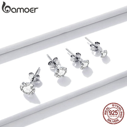 Stud Earrings 925 Sterling Silver Round Cubic Zirconia Earrings