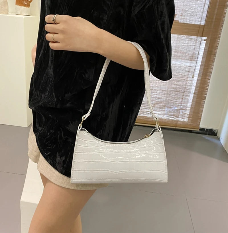 Alligator Pattern PU Leather Baguette Shoulder Bag