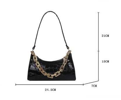 Alligator Pattern PU Leather Baguette Shoulder Bag