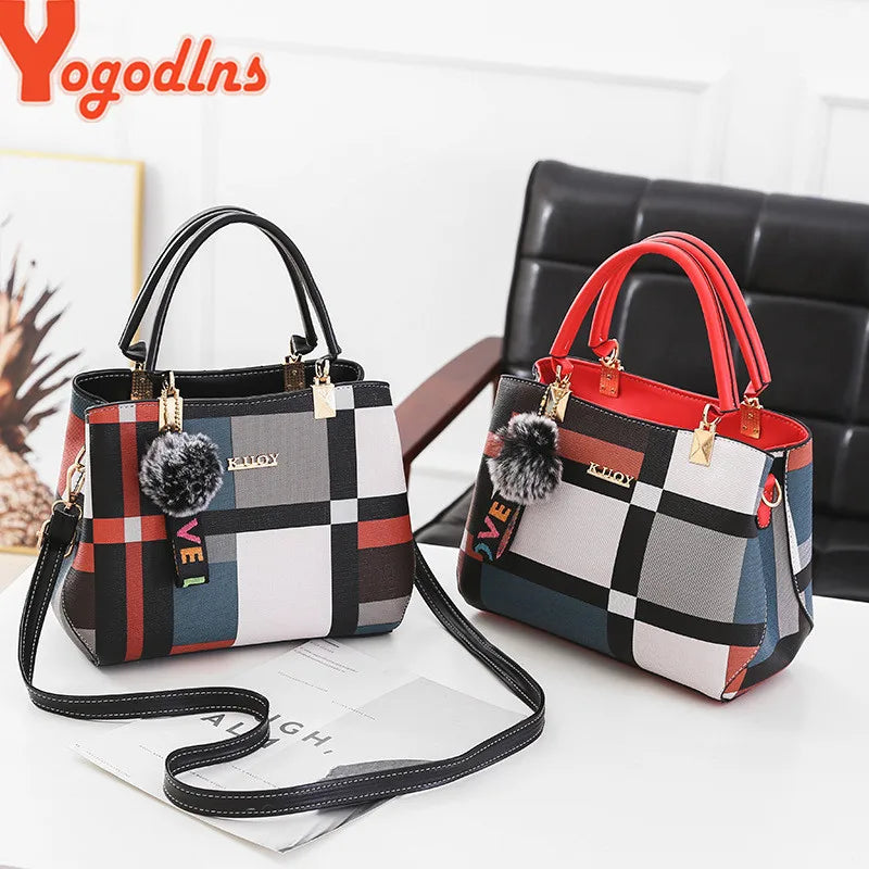 Women’s Designer Style Plaid Shoulder & Crossbody Tote Bag
