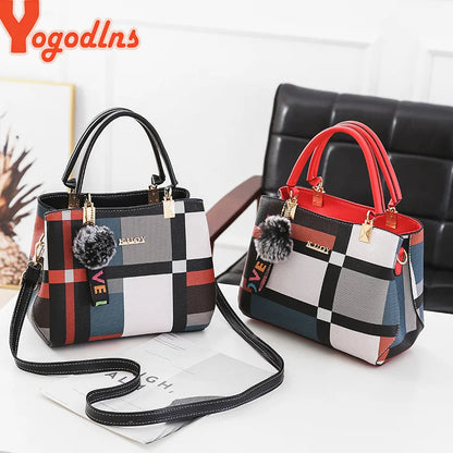 Women’s Designer Style Plaid Shoulder & Crossbody Tote Bag
