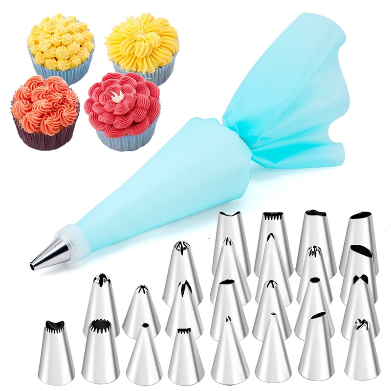 6-24 Pcs Set Pastry Bag and Stainless Steel Cake Nozzle