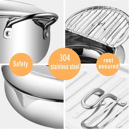 Japanese Stainless Steel Deep Frying Pot with Thermometer