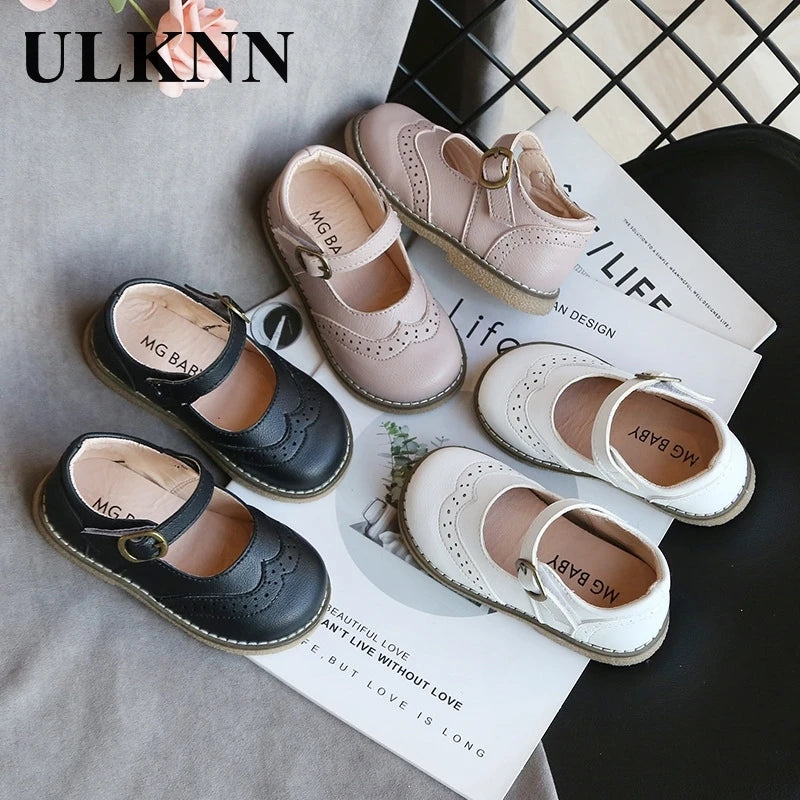 ULKNN Girls Leather Shoes