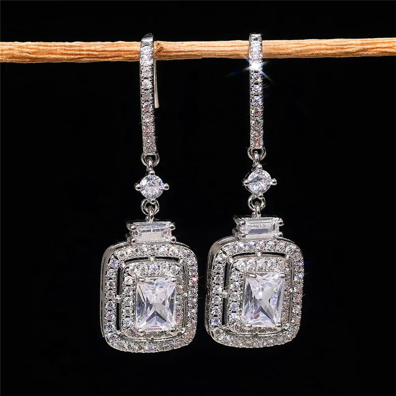 Huitan Luxury Crystal Cubic Zirconia Drop Earrings