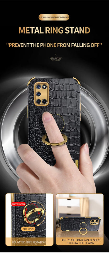 Crocodile Texture Ring Stand Phone Case