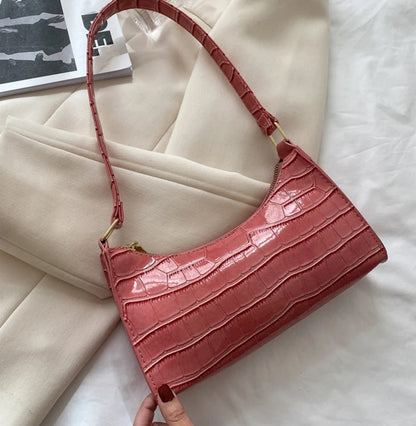 Alligator Pattern PU Leather Baguette Shoulder Bag