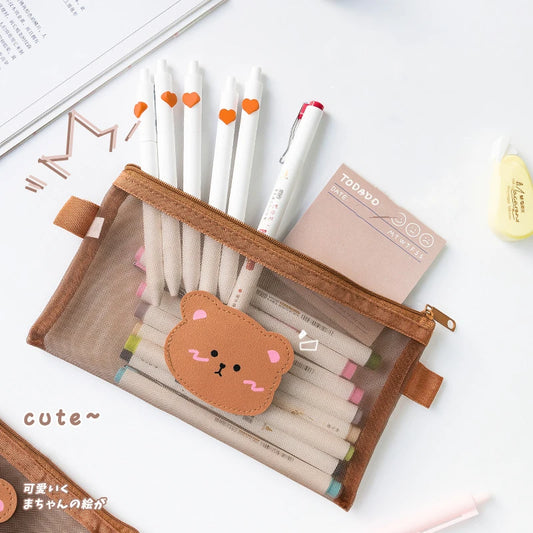 Cute Bear Transparent Mesh Pencil Case