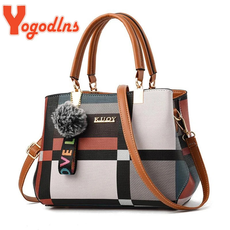 Women’s Designer Style Plaid Shoulder & Crossbody Tote Bag
