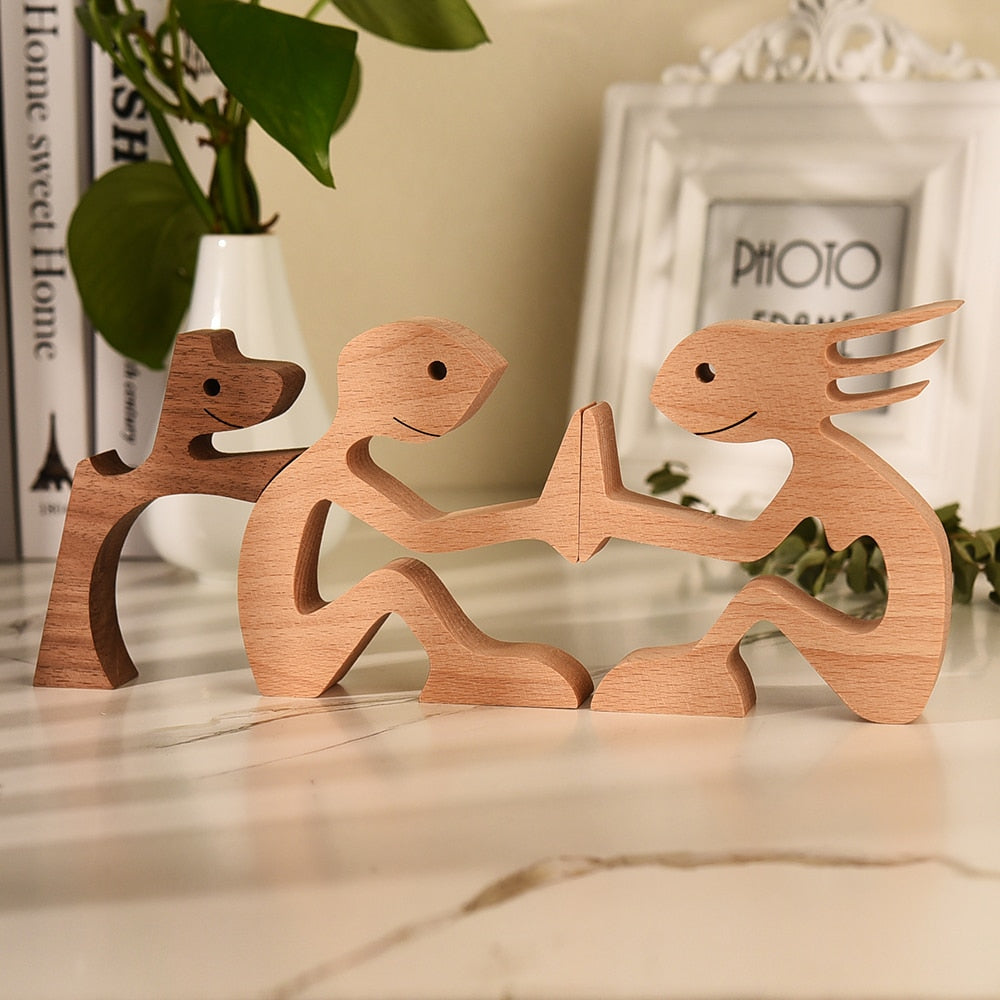 Family Puppy Wood Dog Craft  Table Ornament