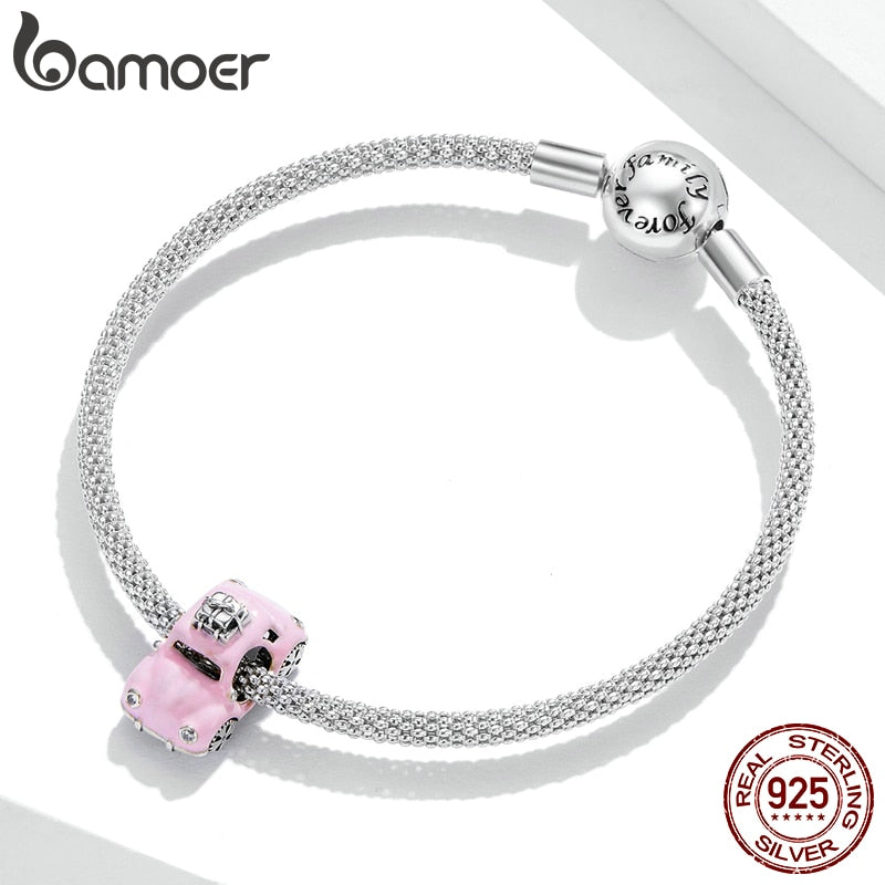 Genuine 925 Pink Car Charm for Bracelet