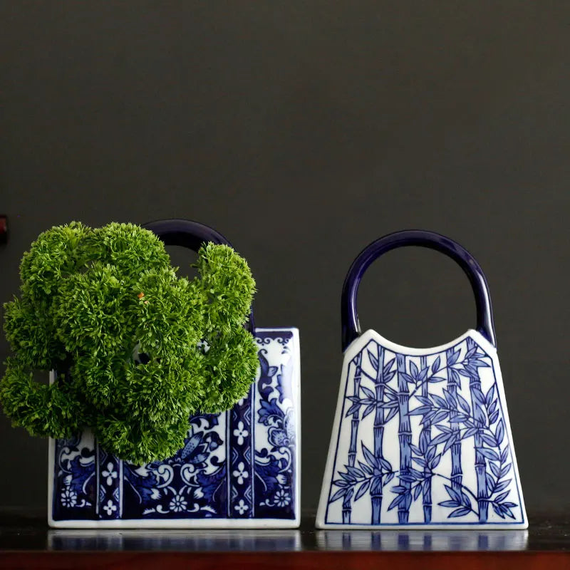 Chinese-style Blue And White Ceramic Handbag