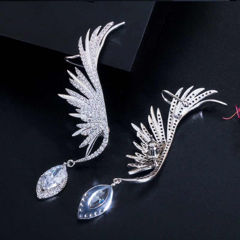 CWWZircons Luxury Zirconia Feather Wing Ear Cuff Earrings