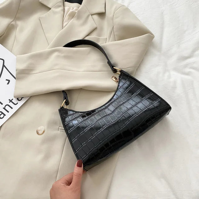 Alligator Pattern PU Leather Baguette Shoulder Bag