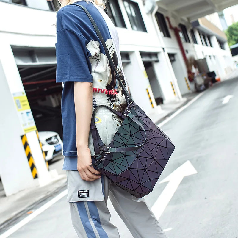 Luminous Geometric Reflective Tote Bag