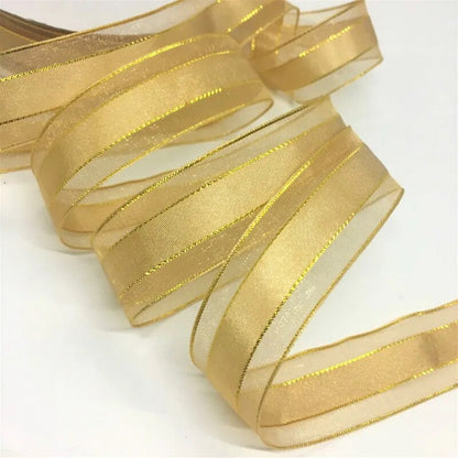 Gold Silver Lurex Organza Satin Wrapping Ribbon 2.2cm