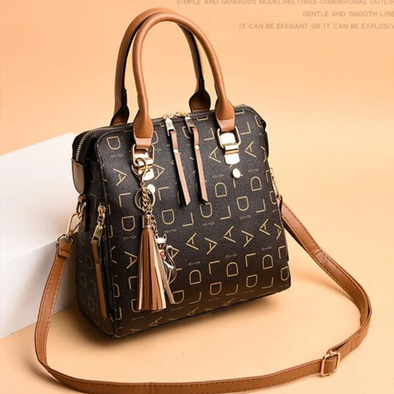 Large PU Leather Monogram Tote Handbag