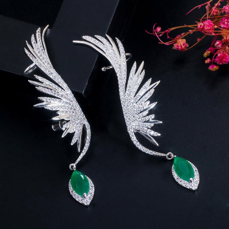 CWWZircons Luxury Zirconia Feather Wing Ear Cuff Earrings