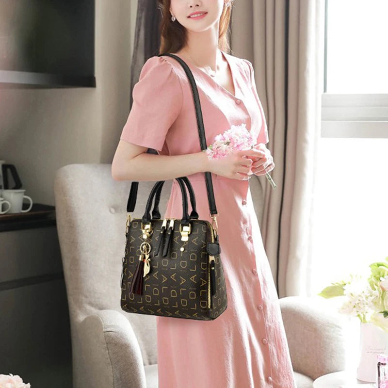 Large PU Leather Monogram Tote Handbag