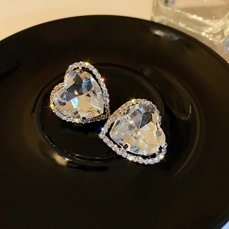 Women’s Heart Crystal Clip-On Earrings