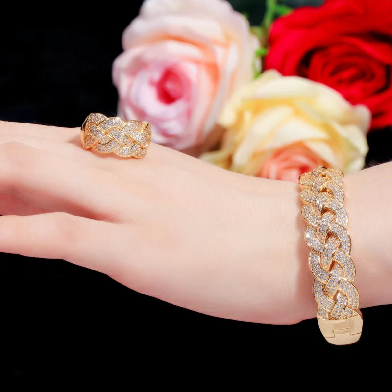 Cww Zircons Luxury Bangle Ring Set