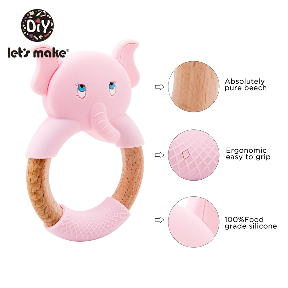 1Pc Silicone And Wooden Baby Teether