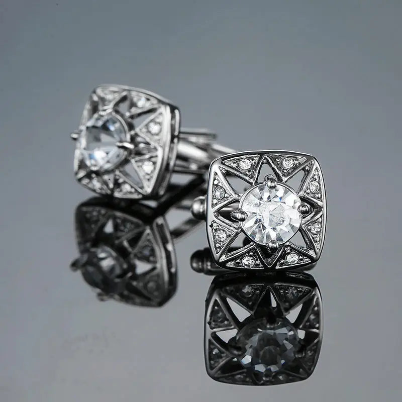 Novelty Luxury Blue White Crystal Cufflinks