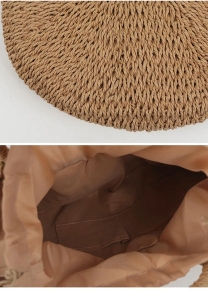 Bohemian Woven Straw Tote Crossbody Bag