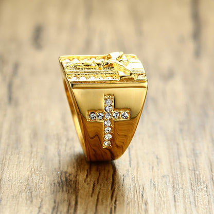 Vnox  Jesus Christ Cross Chunky Ring for Men