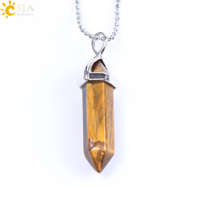 CSJA Real Raw Gem Crystals Necklace Hexagonal