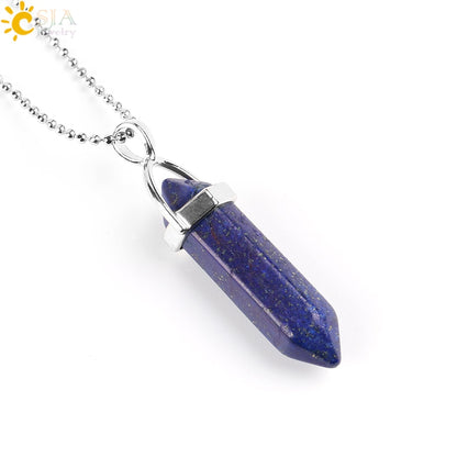 CSJA Real Raw Gem Crystals Necklace Hexagonal