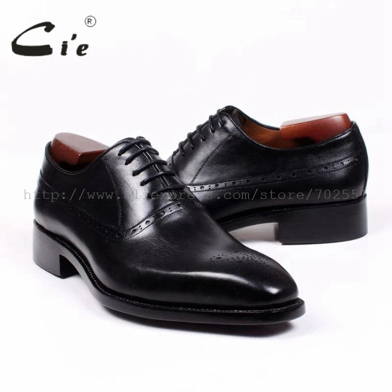 Cie Square Toe Cut-outs Oxford Black 100%Genuine Calf Leather Shoes