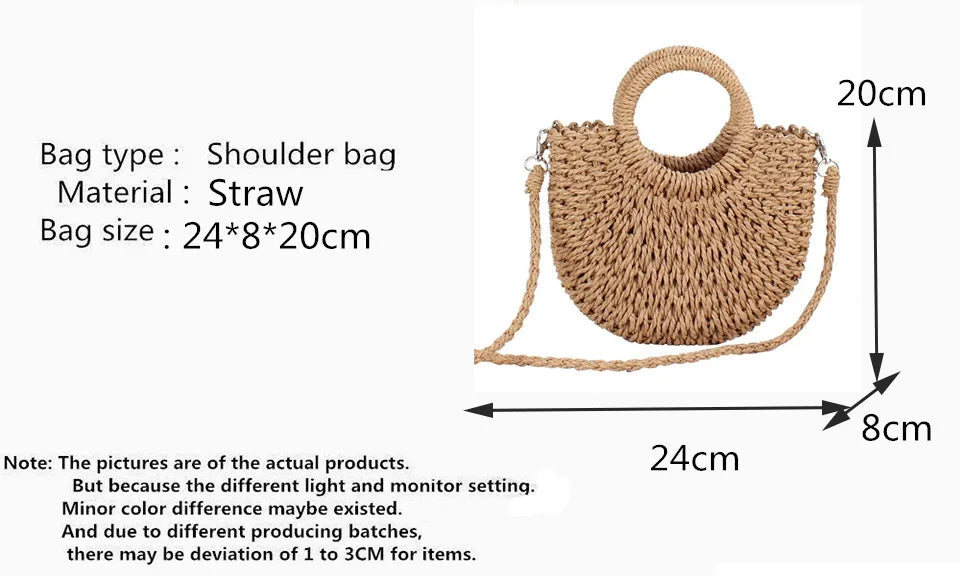 Handmade Half-Moon Straw Bag