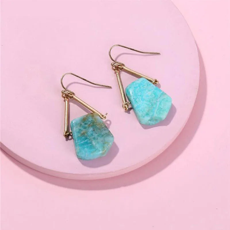 Hui Dang Gold Plating Geometric Natural Stone Earrings