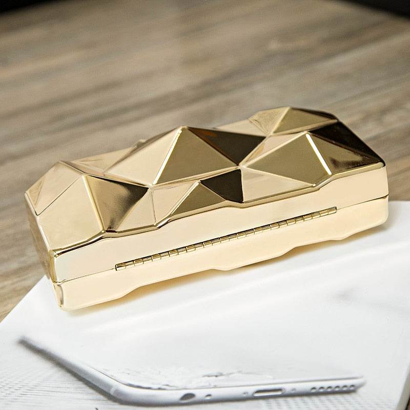 Gold Acrylic box geometric evening clutch bag