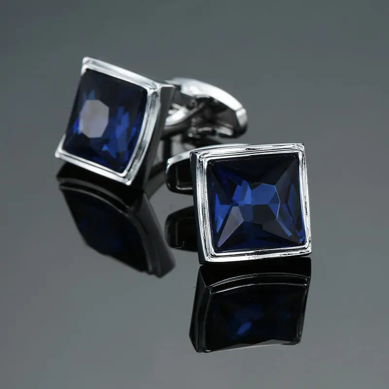 Novelty Luxury Blue White Crystal Cufflinks