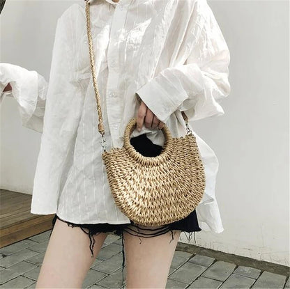 Handmade Half-Moon Straw Bag