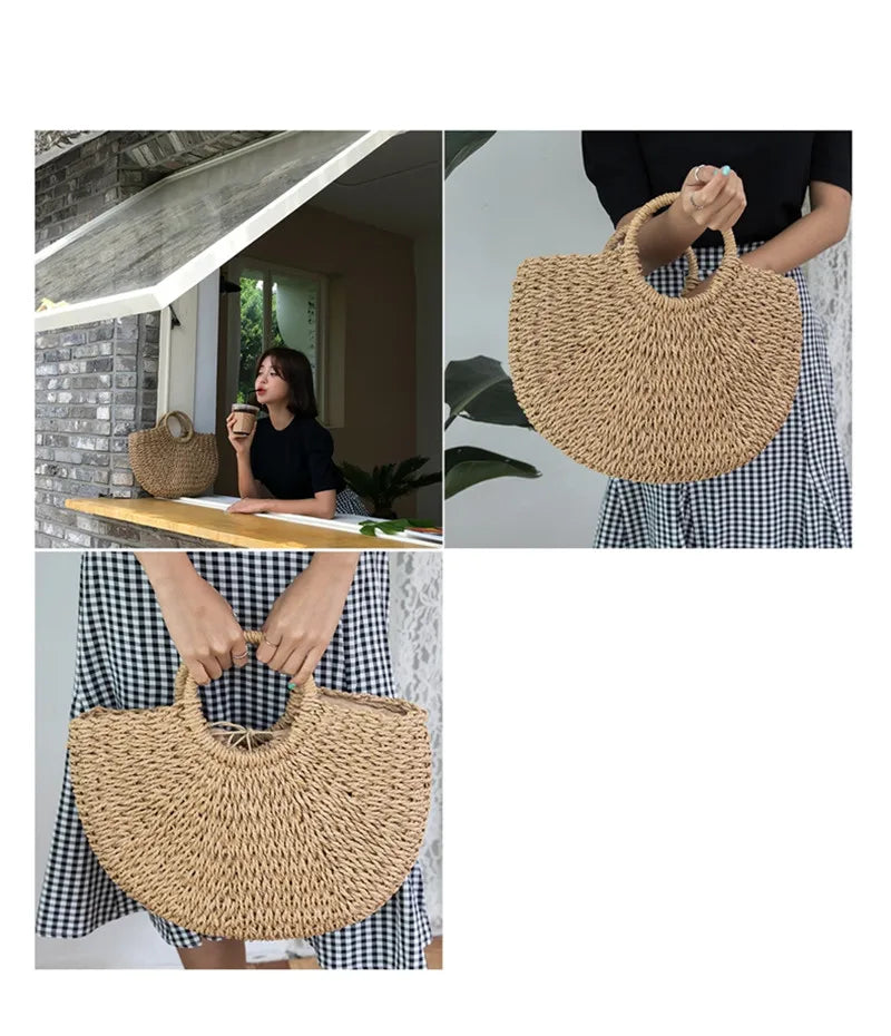 Bohemian Woven Straw Tote Crossbody Bag
