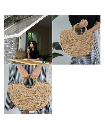 Bohemian Woven Straw Tote Crossbody Bag