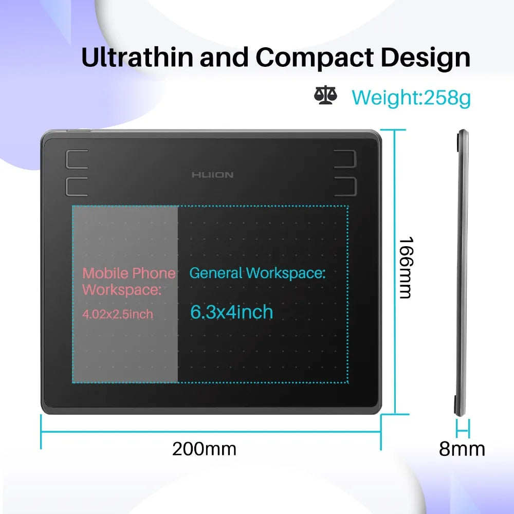 Huion HS64 Graphics Drawing Tablet with Battery-Free Stylus