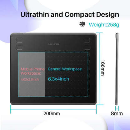 Huion HS64 Graphics Drawing Tablet with Battery-Free Stylus
